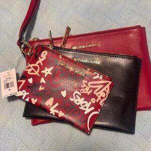 Michael Kors Red and Black Graphic Wristlet Trio